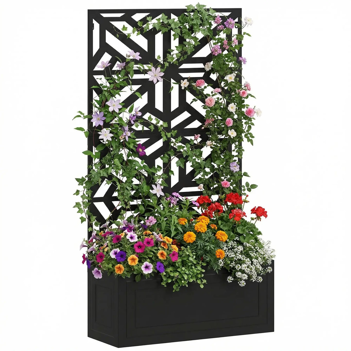 Lit de jardin surélevé en métal avec treillis pour plantes grimpantes, 53x22x66 po