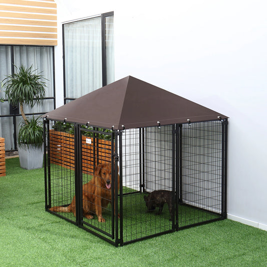 Outdoor Dog Kennel, Steel Fence, Lockable Playpen, UV-Resistant Canopy, 4.6ft x 4.6ft x 5ft, Black Houses, Kennels & Pens Black at Gallery Canada