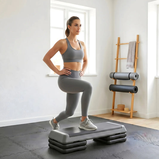 Adjustable Exercise Step Platform, 3-Level, 4", 6", 8", 550lbs, Grey Aerobic Equipment Black and Grey at Gallery Canada