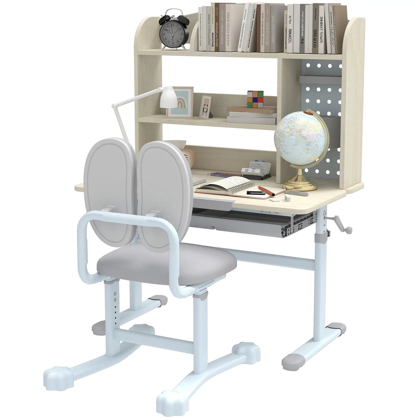 Kids Desk Chair Set, Adjustable Height, Tilting Desktop, Drawer Shelves, Grey Kids Desk Sets at Gallery Canada