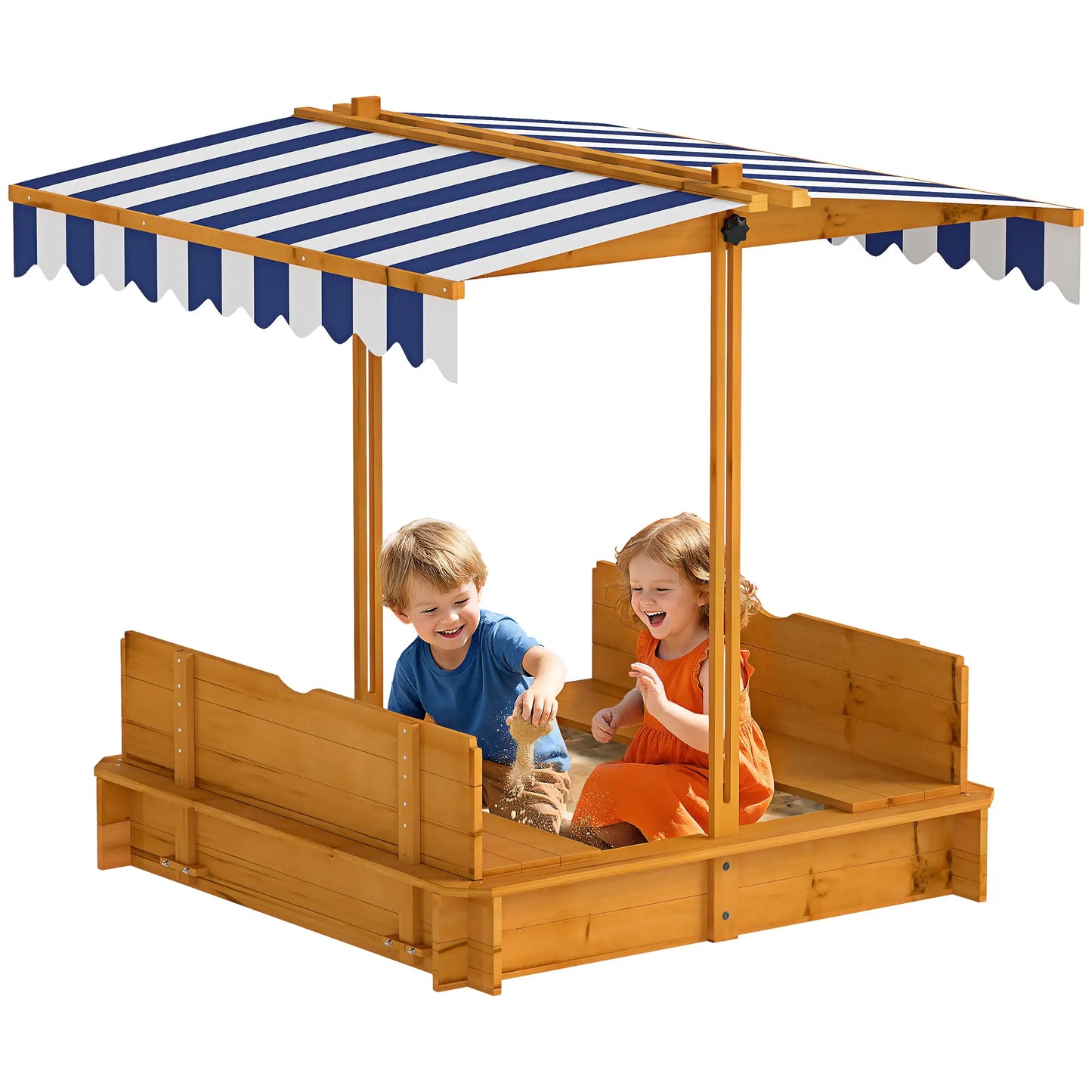 Wooden Kids Sandbox with Cover, Foldable Bench Seats, Adjustable Canopy, Red Sandboxes & Accessories at Gallery Canada