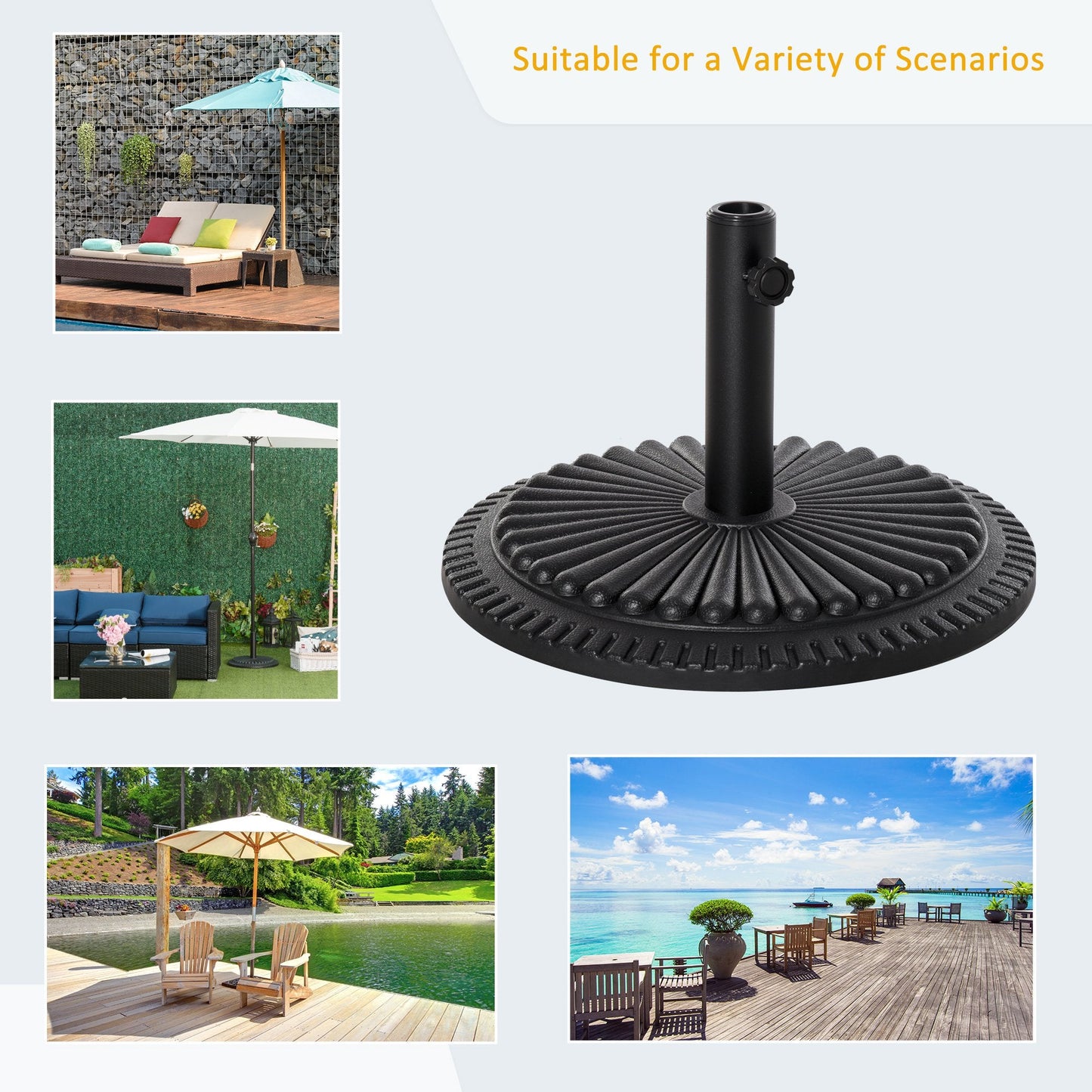 Patio Umbrella Base Stand, Round Cement Parasol Holder for Outdoor, Patio, Garden, Beach, Fits Φ1.4", Φ1.5" and Φ 2" Pole, Black at Gallery Canada