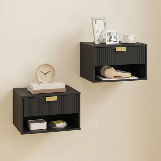 Wall Mounted Bedside Tables, Floating Nightstands, Black