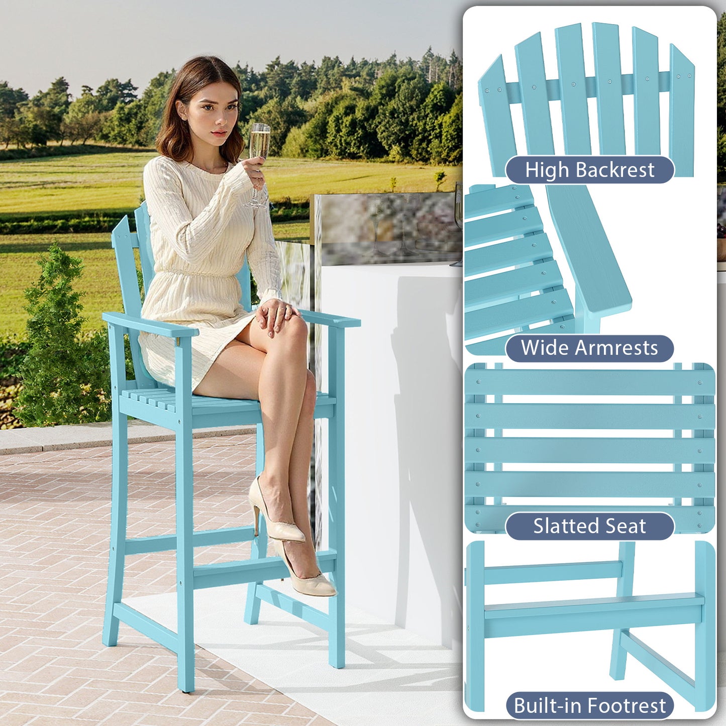 Tall Adirondack Chair With Armrests And Footrest, Turquoise Adirondack Chairs at Gallery Canada