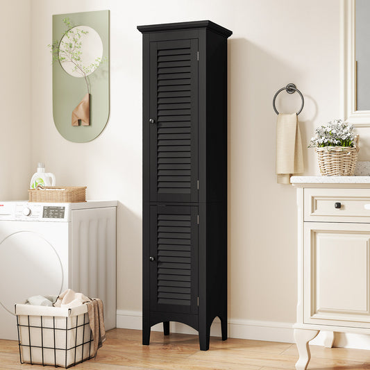Tall Bathroom Floor Cabinet, Shutter Doors, Adjustable Shelf, Black