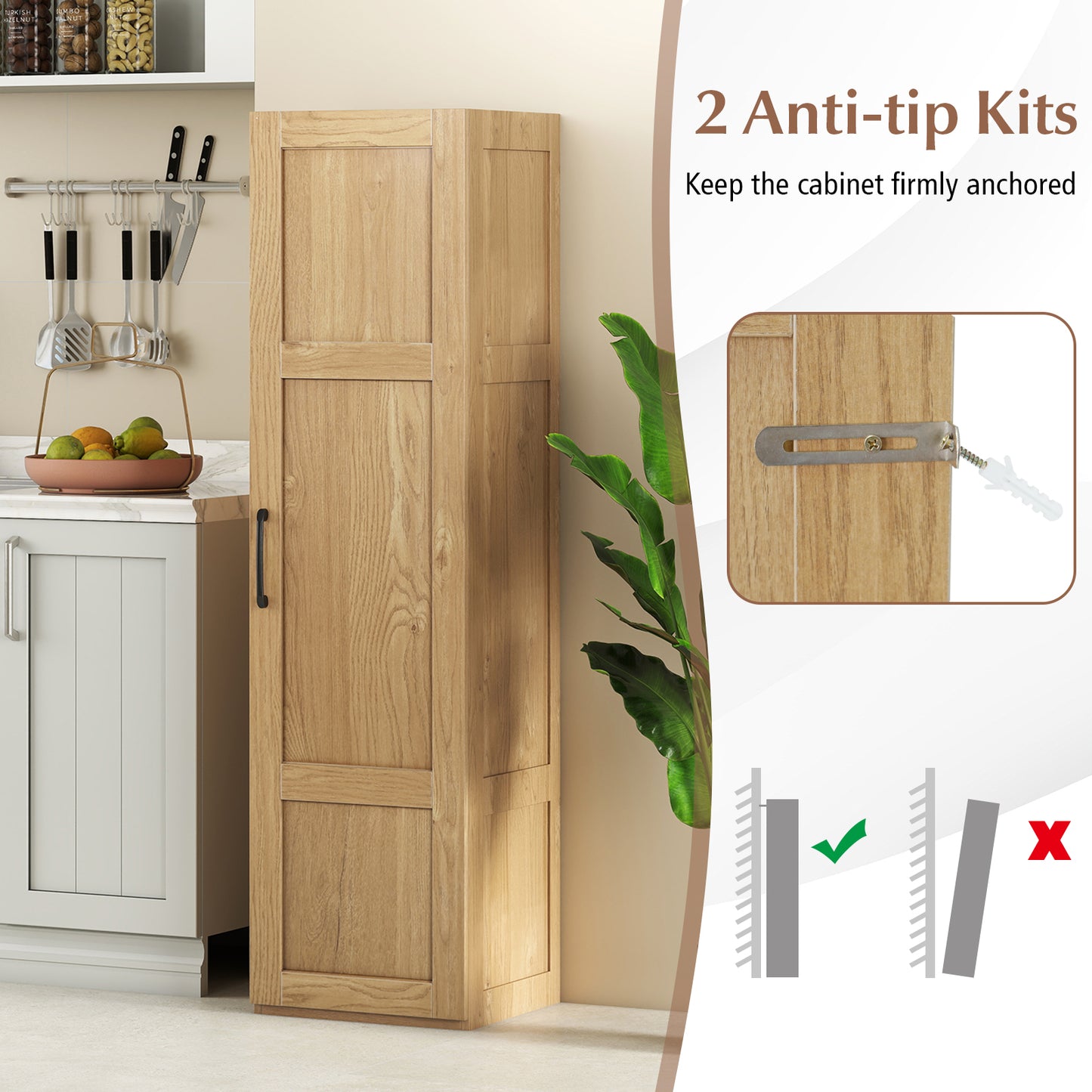Tall Storage Cabinet, 4 Shelves, Natural