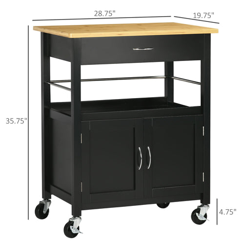 Kitchen Cart, Utility Trolley, Small Kitchen Island with Storage Drawer &; Side Hooks for Dining Room, Black