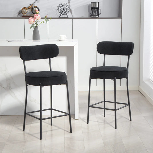 Set of 2 Barstools, Upholstered Corduroy, Backrest, Footrest, Black Bar Stools Black at Gallery Canada