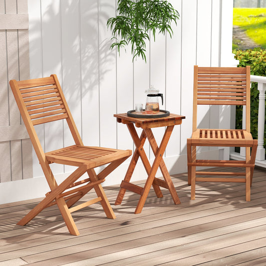 Teak Folding Patio Chairs Set of 2, Slatted Seat Patio Dining Chairs Natural at Gallery Canada