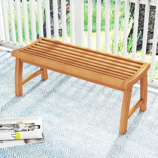 Teak Wood Outdoor Backless Bench with Contoured Slatted Seat