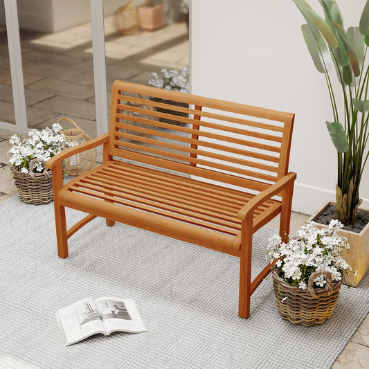 Teak Wood Outdoor Garden Bench with Slatted Backrest and Seat Outdoor Benches Options at Gallery Canada