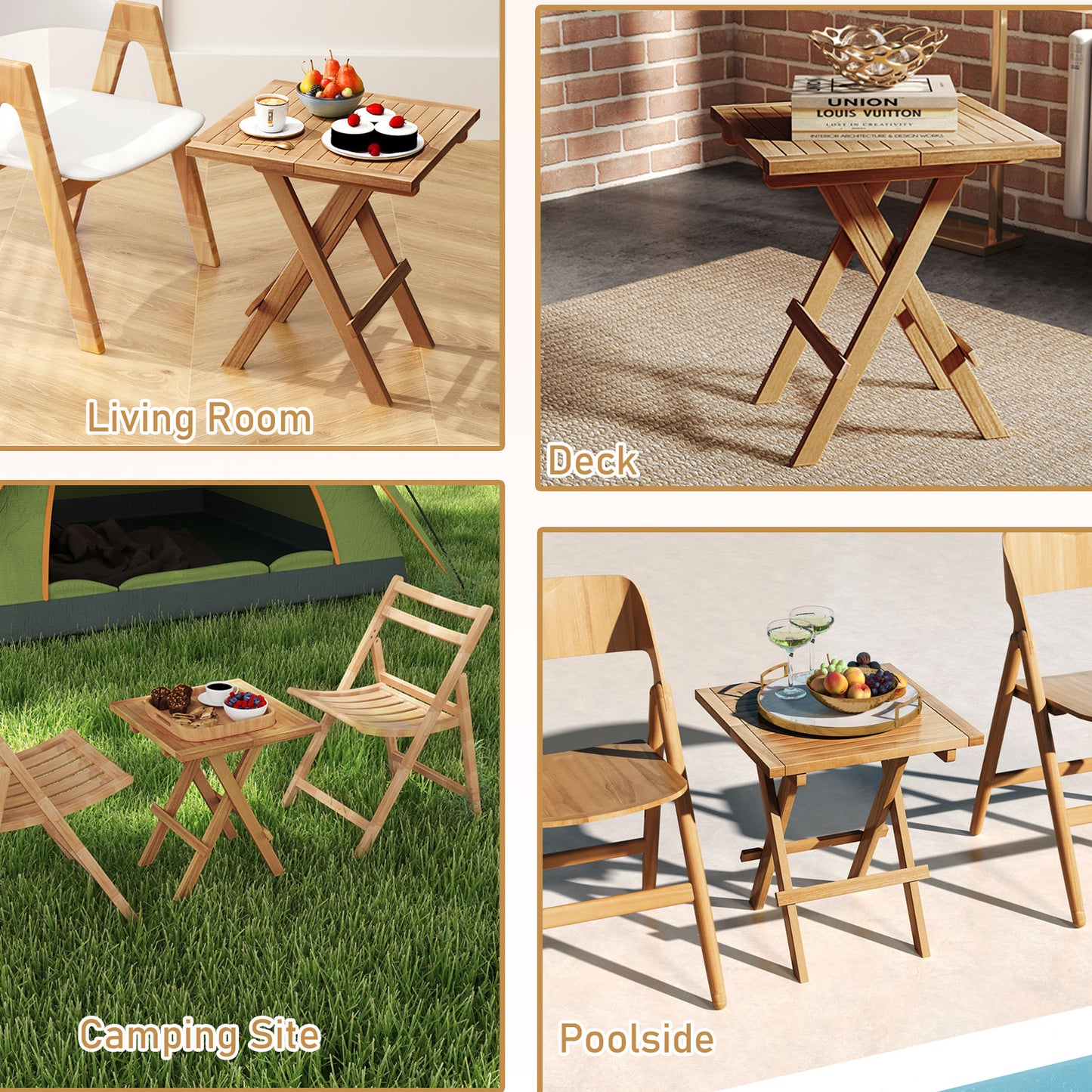 Teak Wood Square Coffee Table, X-Shaped Legs, Slatted Tabletop, Natural Patio Coffee Tables at Gallery Canada