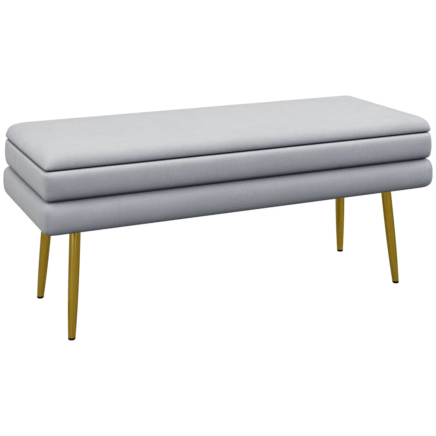 Velvet Upholstered Bench, Thick Padded Seat, Steel Legs, Dark Grey Storage Ottomans & Benches at Gallery Canada