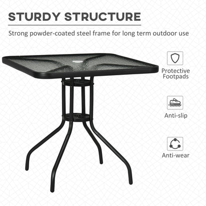 Square Patio Dining Table with Umbrella Hole Tempered Glass Top Outdoor Dining Table for Garden Balcony Black at Gallery Canada