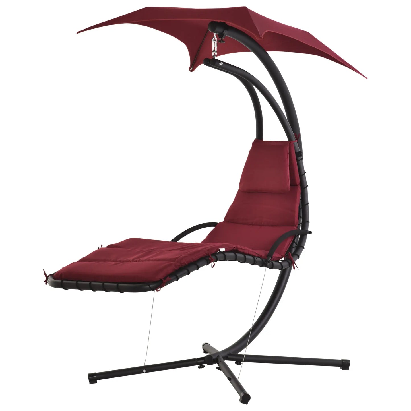 Outdoor Hammock Chair with Stand, Soft Padded Cushion, Canopy Umbrella, Wine Red Patio Swings with Stand at Gallery Canada