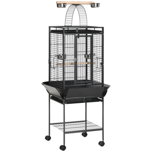 61.5 Inch Bird Cage Parakeet House for Cockatiel with Stand, Pull Out Tray, Play Top, Storage Shelf, Wood Perch, Food Container