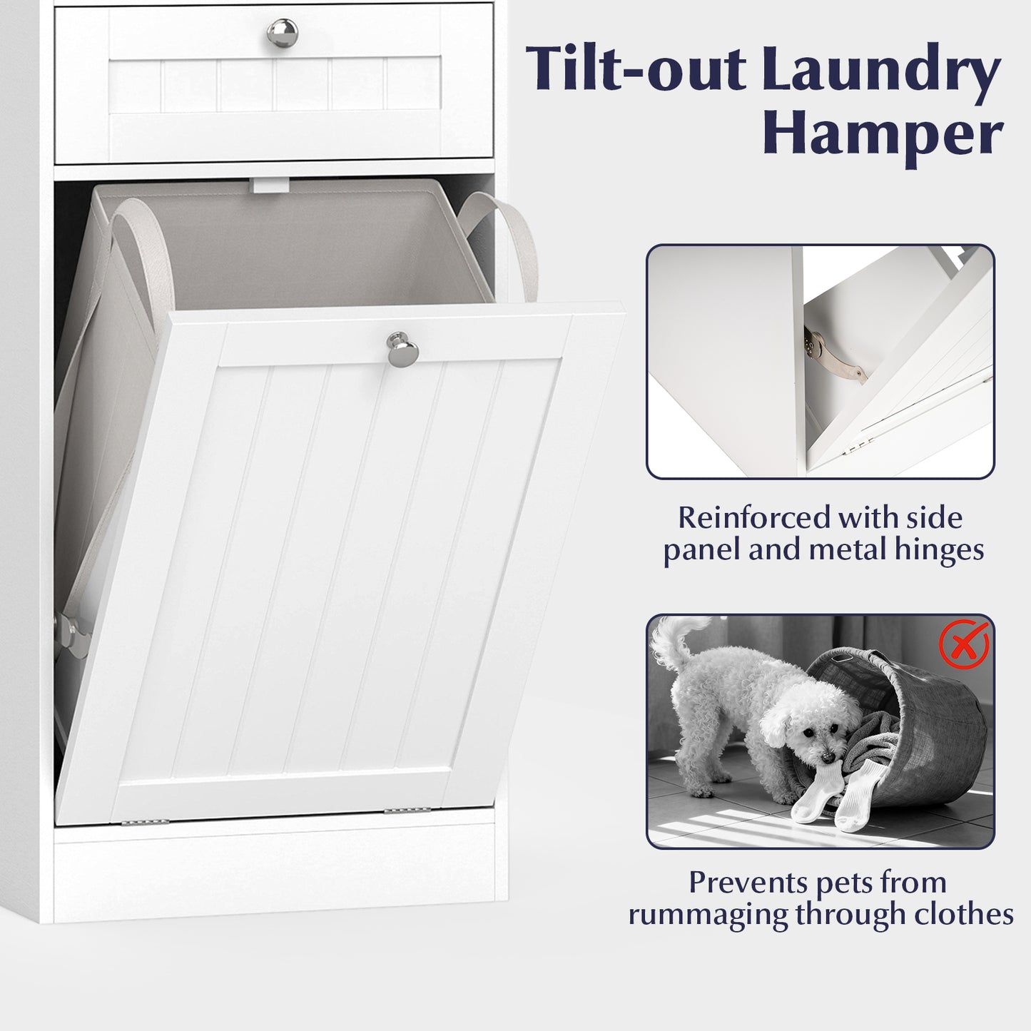 Laundry Hamper Cabinet With Drawer, Tilt-Out Design, White Laundry Baskets at Gallery Canada
