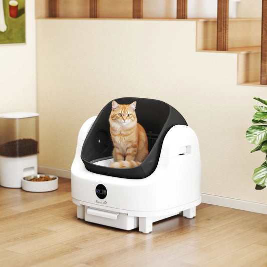 Open Top Self Cleaning Cat Litter Box, Automatic with Safety Protection Cat Litter Box Enclosures White, Black at Gallery Canada
