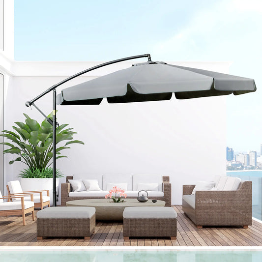 11FT Offset Hanging Patio Umbrella, Easy Tilt, Cross Base, 8 Ribs, Dark Grey Cantilever Umbrellas Dark Grey at Gallery Canada