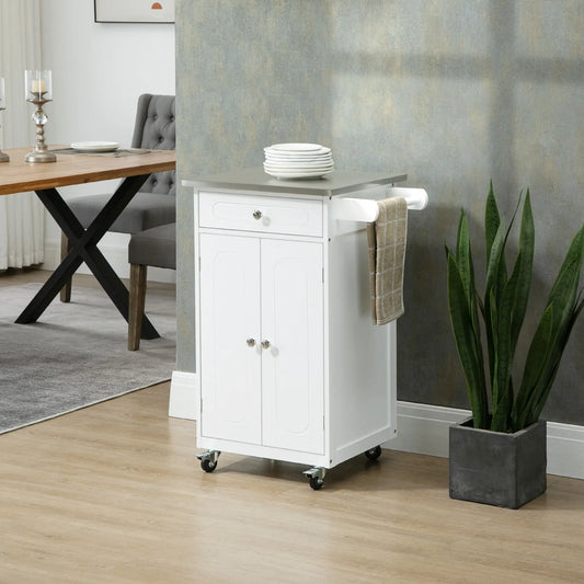 Small Kitchen Cart, Stainless Steel Top, Storage Drawer, White Kitchen Islands & Kitchen Carts White at Gallery Canada