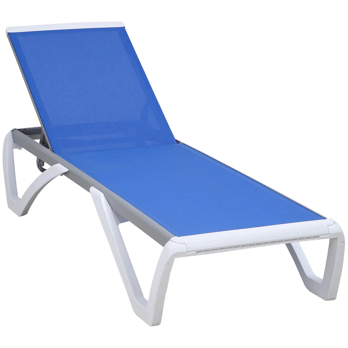 Outdoor Chaise Lounge Chair, Adjustable Back, Wheels, Mesh Fabric, Blue