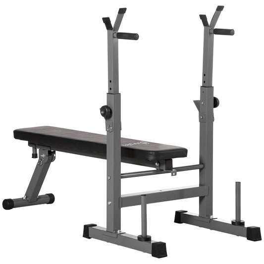 Adjustable Weight Bench, Foldable Bench Press with Barbell Rack and Dip Station for Home Gym, Strength Training Multiuse Workout Bench, Black and Grey - Gallery Canada
