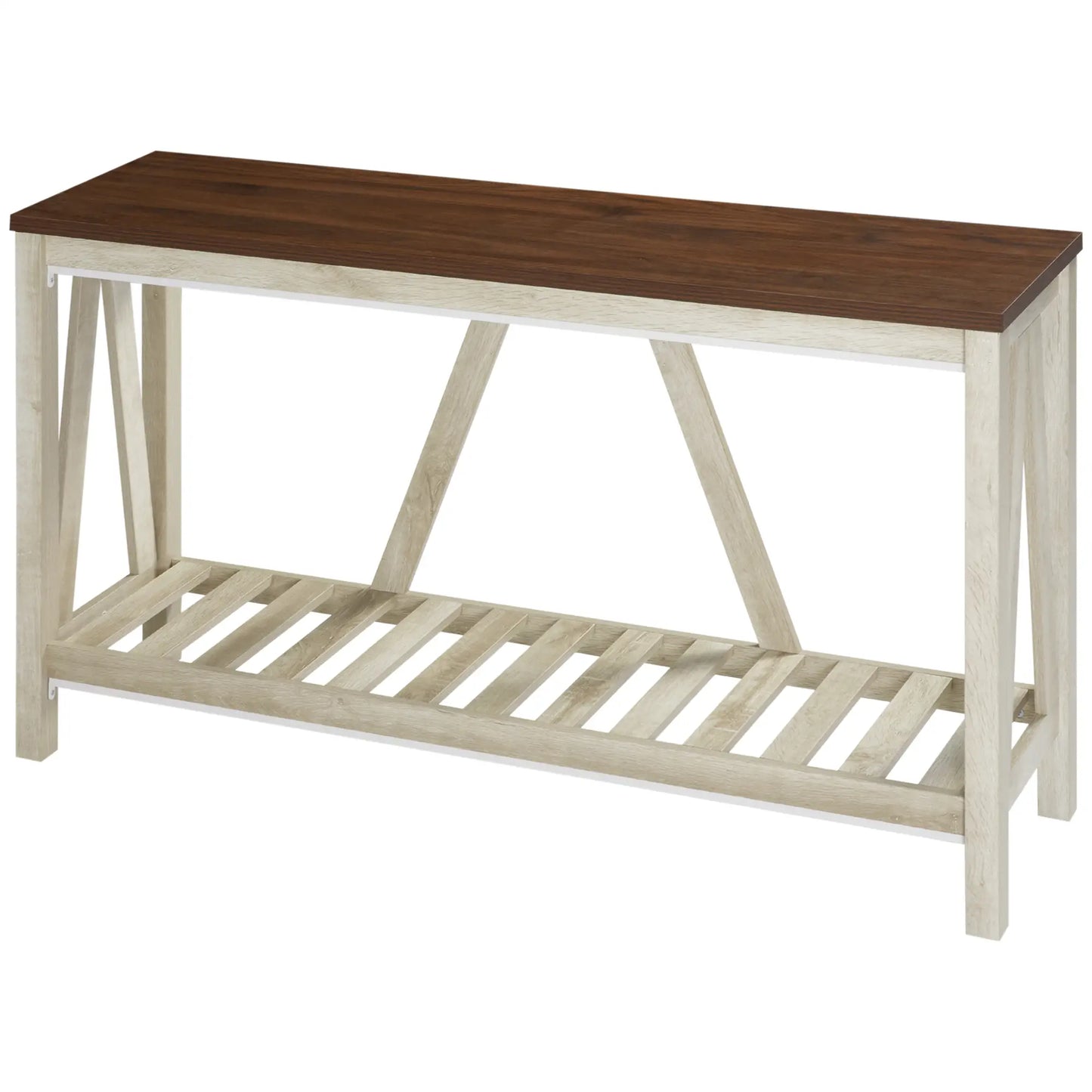 Farmhouse Console Table with Storage Shelf, Rustic Sofa Table, Oak