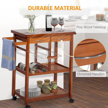Wooden Kitchen Trolley Cart Basket Drawer Dining Storage w/Roller Holder Wood at Gallery Canada