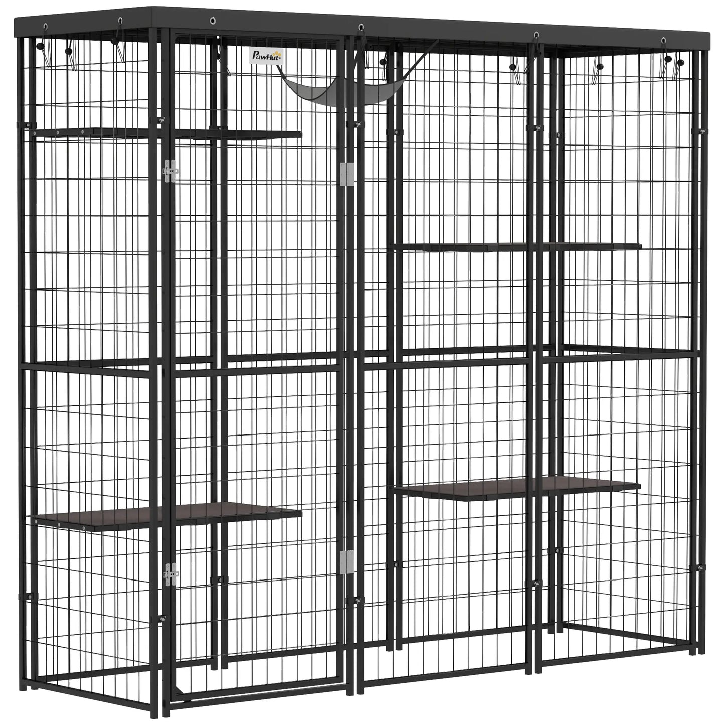 Wire Catio, 69" x 22" x 62", Waterproof Cover, 4 Platforms, Hammock, Black Outdoor Cat Enclosures at Gallery Canada