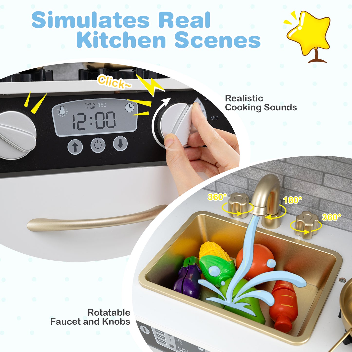 Toddler Pretend Play Kitchen for Boys and Girls 3-6 Years Old, White & Golden Play Kitchen Sets at Gallery Canada