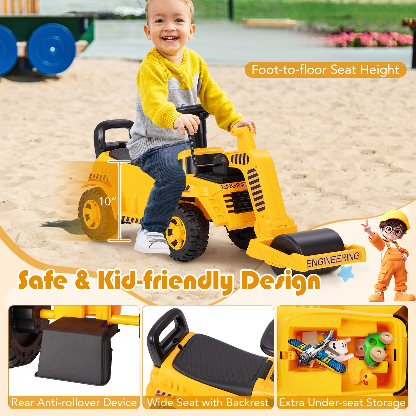 Toddler Ride On Car, Adjustable Roller, Under-Seat Storage, Yellow Push & Pedal Ride On Toys at Gallery Canada