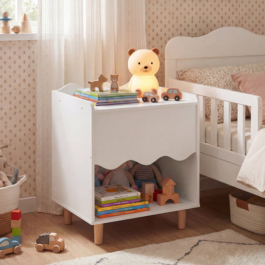 Toddler Scalloped Side Table, Wide Top Open Compartment, White Kids Storage White at Gallery Canada