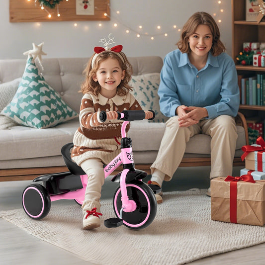 Toddler Tricycle, Adjustable Seat, Storage Basket, 3-5 Years, Pink Push & Pedal Ride On Toys Pink at Gallery Canada