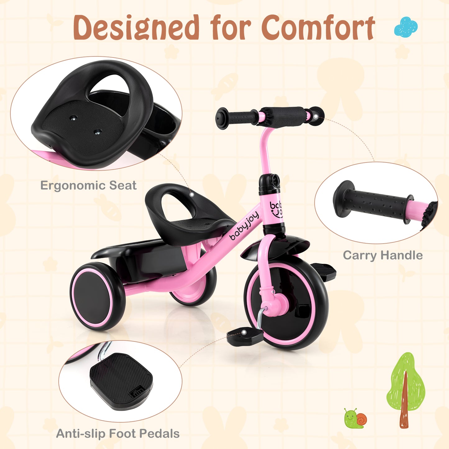 Toddler Tricycle, Adjustable Seat, Storage Basket, 3-5 Years, Pink Push & Pedal Ride On Toys at Gallery Canada