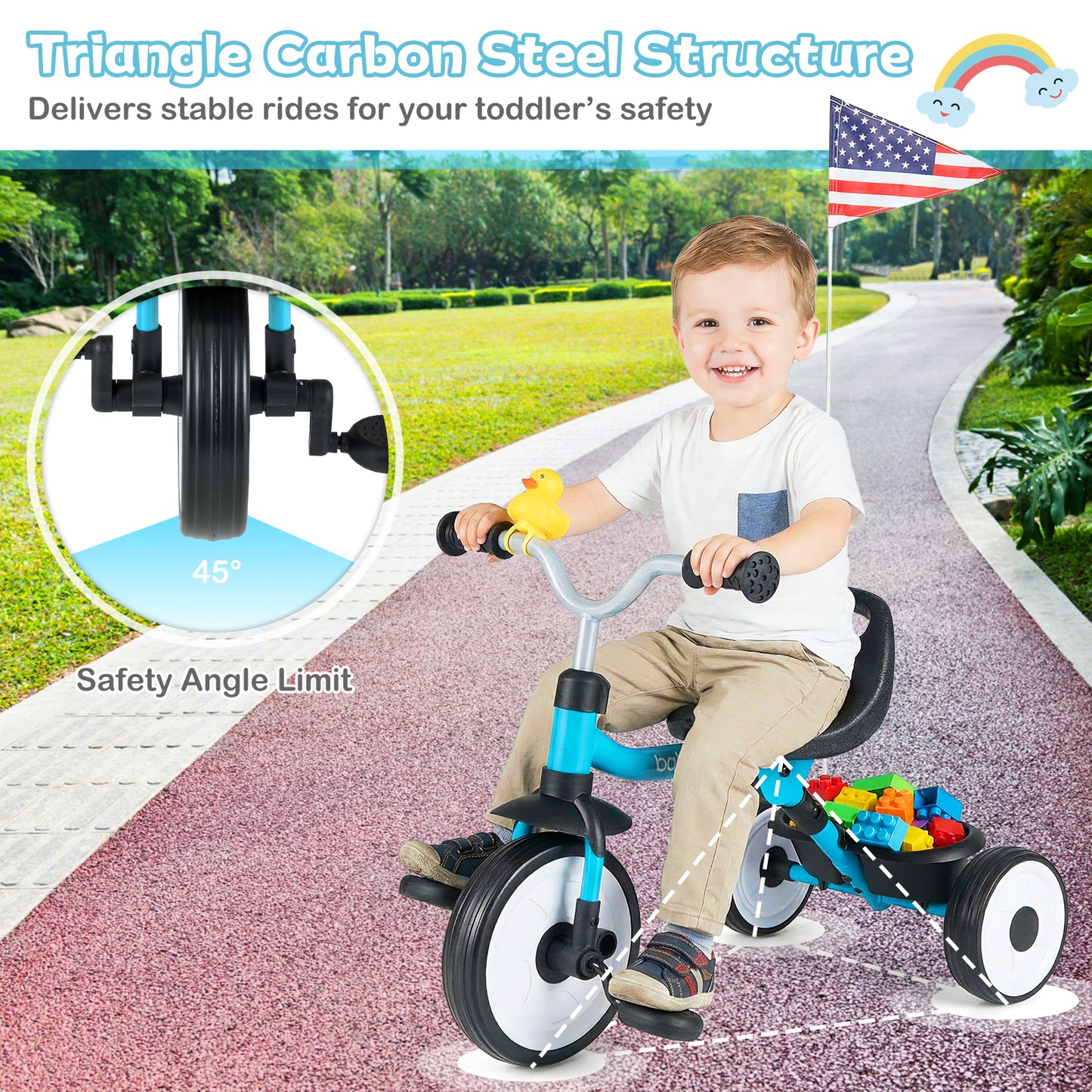 Toddler Tricycle With Seat And Storage Basket, Blue Push & Pedal Ride On Toys at Gallery Canada