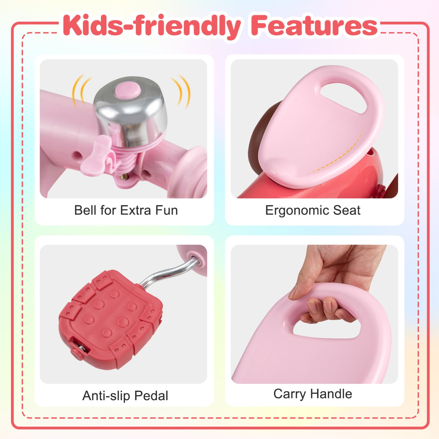 Toddler Tricycle, With Basket & Bell, Pink