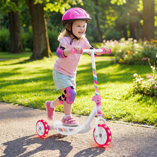 Toddlers Kick Scooter with LED Light-Up Wheels and Wide Anti-Slip Deck for Boys and Girls, Pink Scooters Pink at Gallery Canada