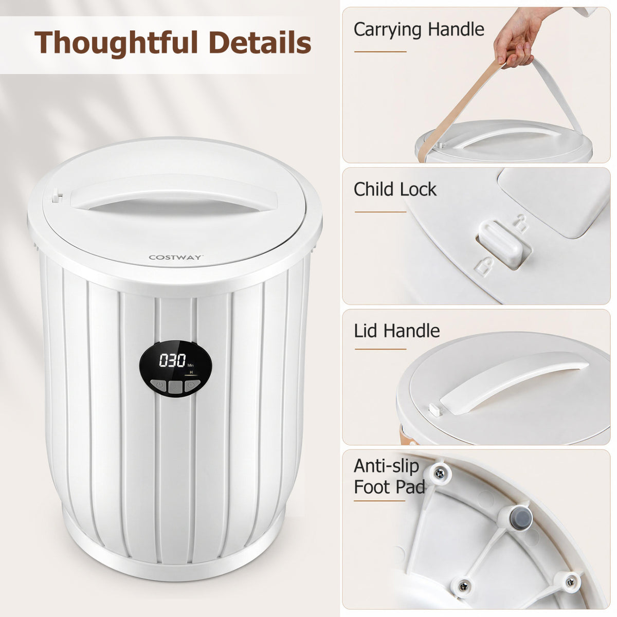 Towel Warmer Heated Bucket, Auto Shut Off, Fragrance Tray, White Dryers at Gallery Canada
