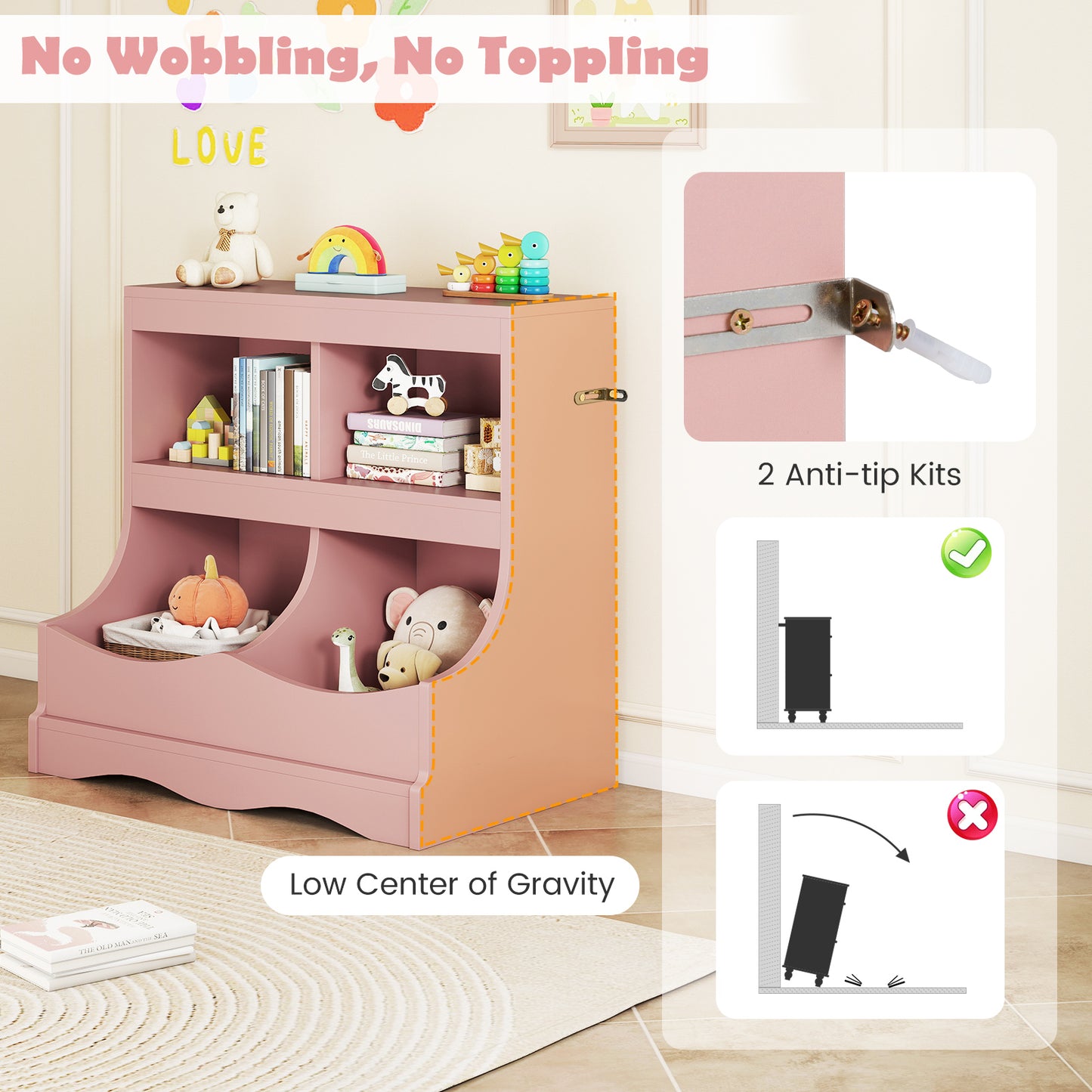 Toy Storage Organizer 4-Cubby Kids Bookcase for Toys and Books, Pink Kids Storage at Gallery Canada