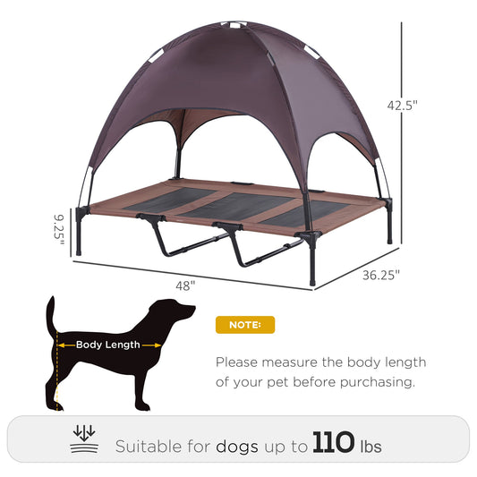 Elevated Dog Bed with Canopy, Portable Raised Dog Cot for XL Sized Dogs, Indoor &; Outdoor, 48" x 36" x 43", Coffee - Gallery Canada