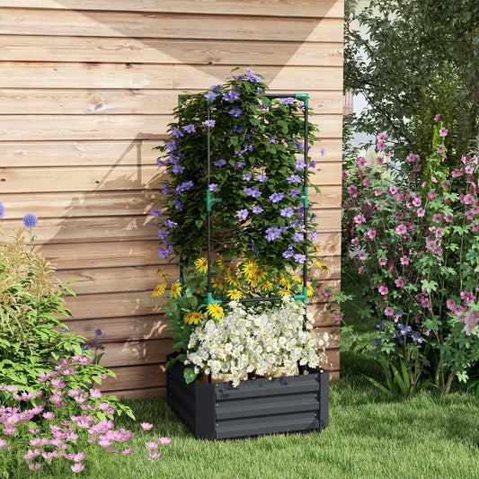 Galvanized Planter Box, Raised Garden Bed with Trellis, Grey Galvanized Planter Boxes Charcaol Grey at Gallery Canada