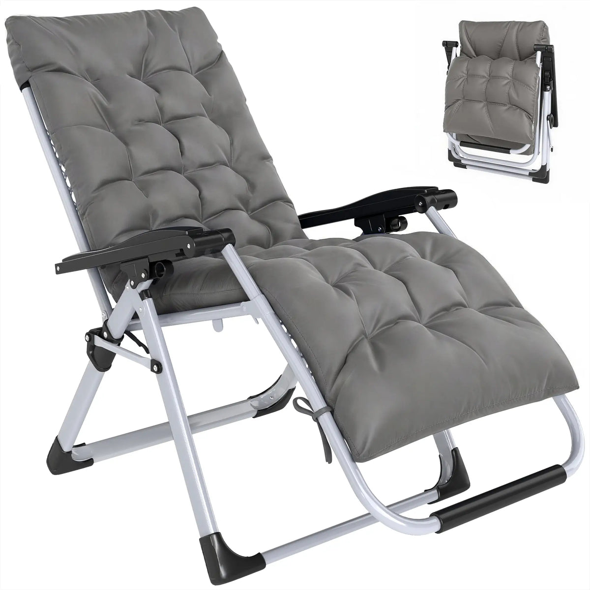 Reclining Zero Gravity Chair, Adjustable Backrest, Folding Sun Lounger, Removable Cushion, Headrest, Dark Grey