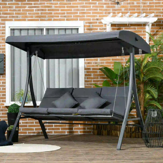 3-Person Patio Swing Chair, Adjustable Canopy, Cushioned Seat, Dark Grey Patio Swings with Stand Dark Grey at Gallery Canada