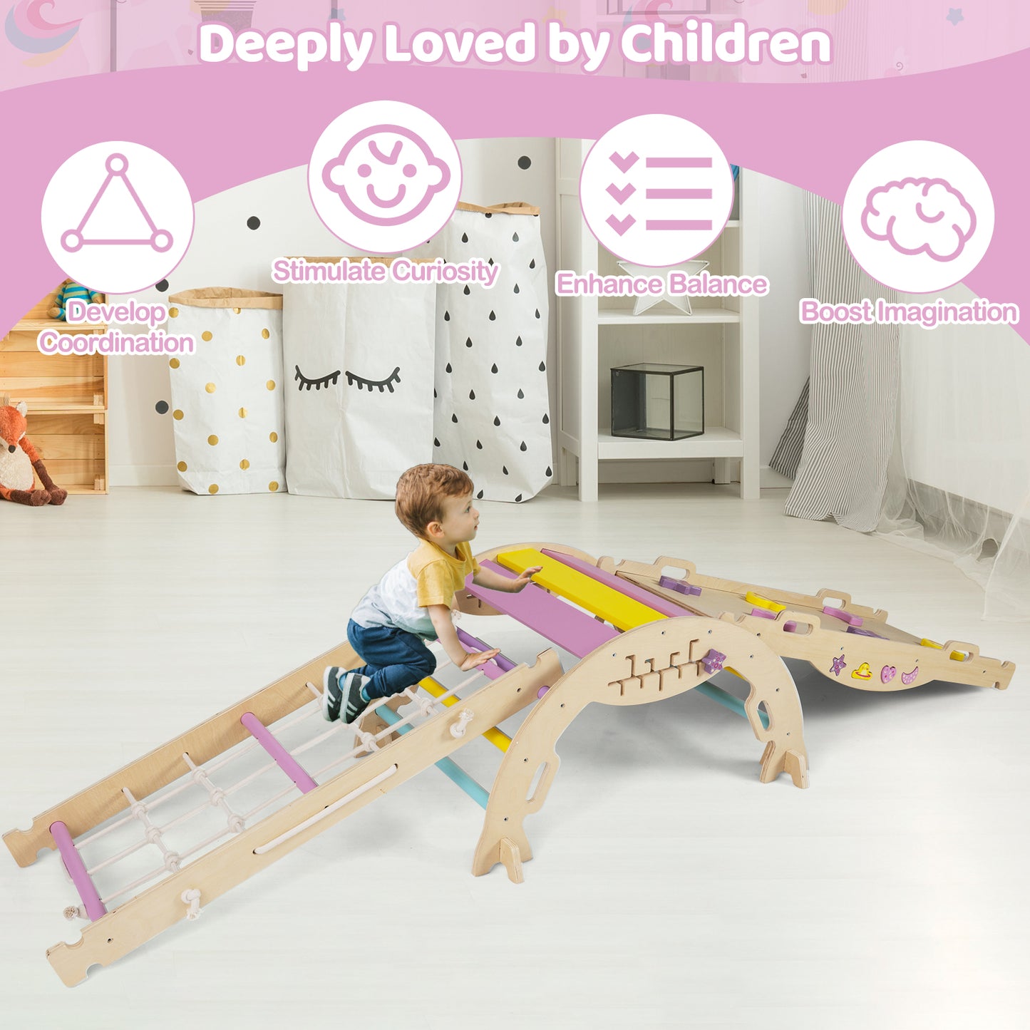 Triangle Set 8-in-1 Foldable Baby Climbing Toys Unicorn Theme, Pink Climbers & Slides at Gallery Canada