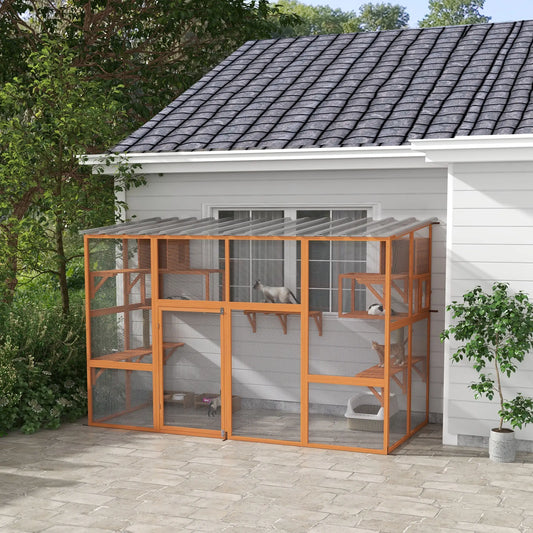 Large Catio, Outdoor Cat Enclosure, 2 Condos, Jumping Platforms, Waterproof Roof, Orange Outdoor Cat Enclosures Orange at Gallery Canada