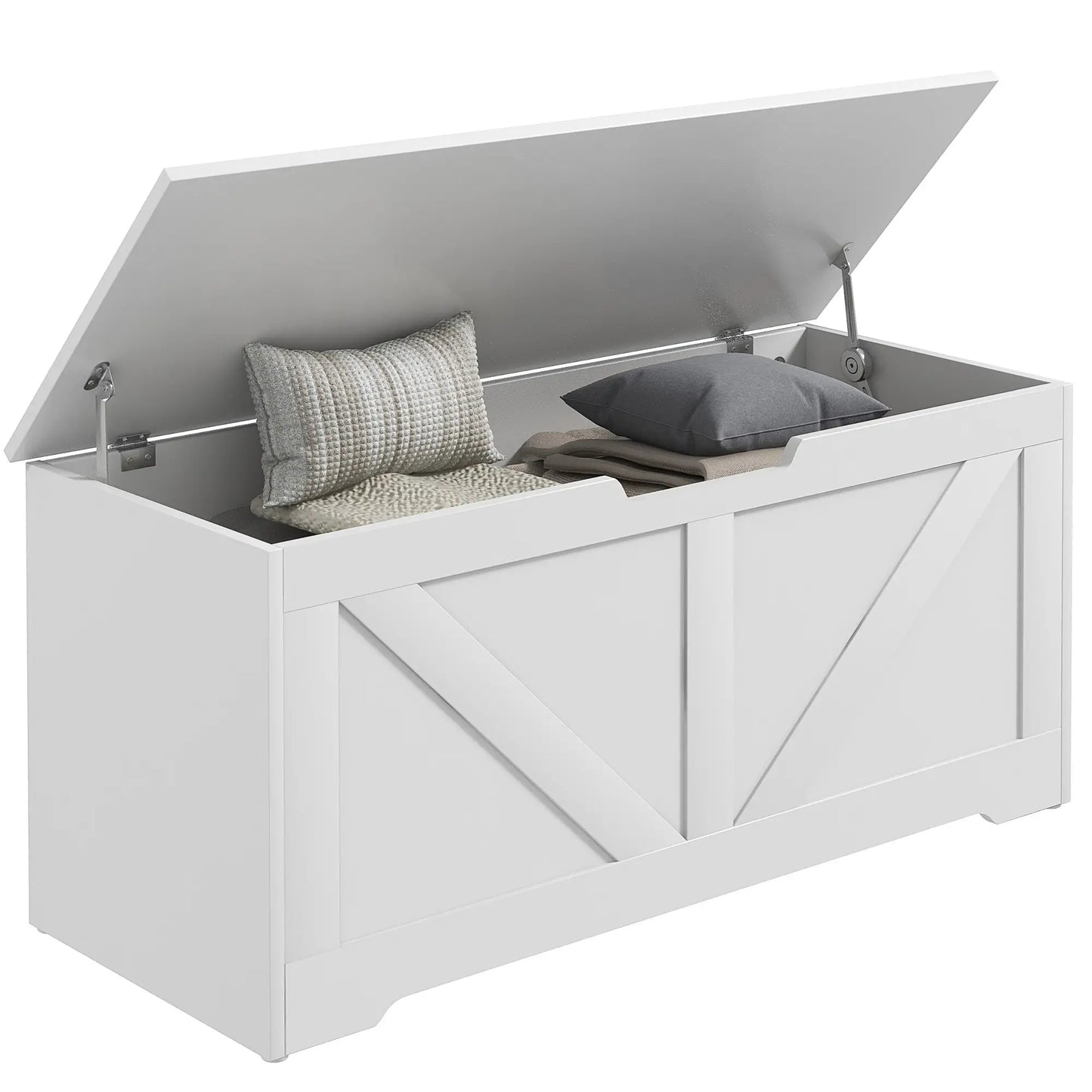 39.4 Inches Wooden Storage Chest, 2 Safety Hinges, White Wood Grain Storage Cabinets at Gallery Canada
