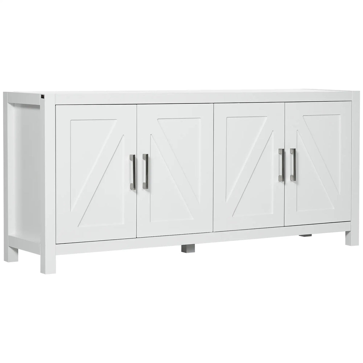 Barn Door Sideboard Cabinet, TV Stand for 65", 4 Cable Holes, White Bar Cabinets at Gallery Canada