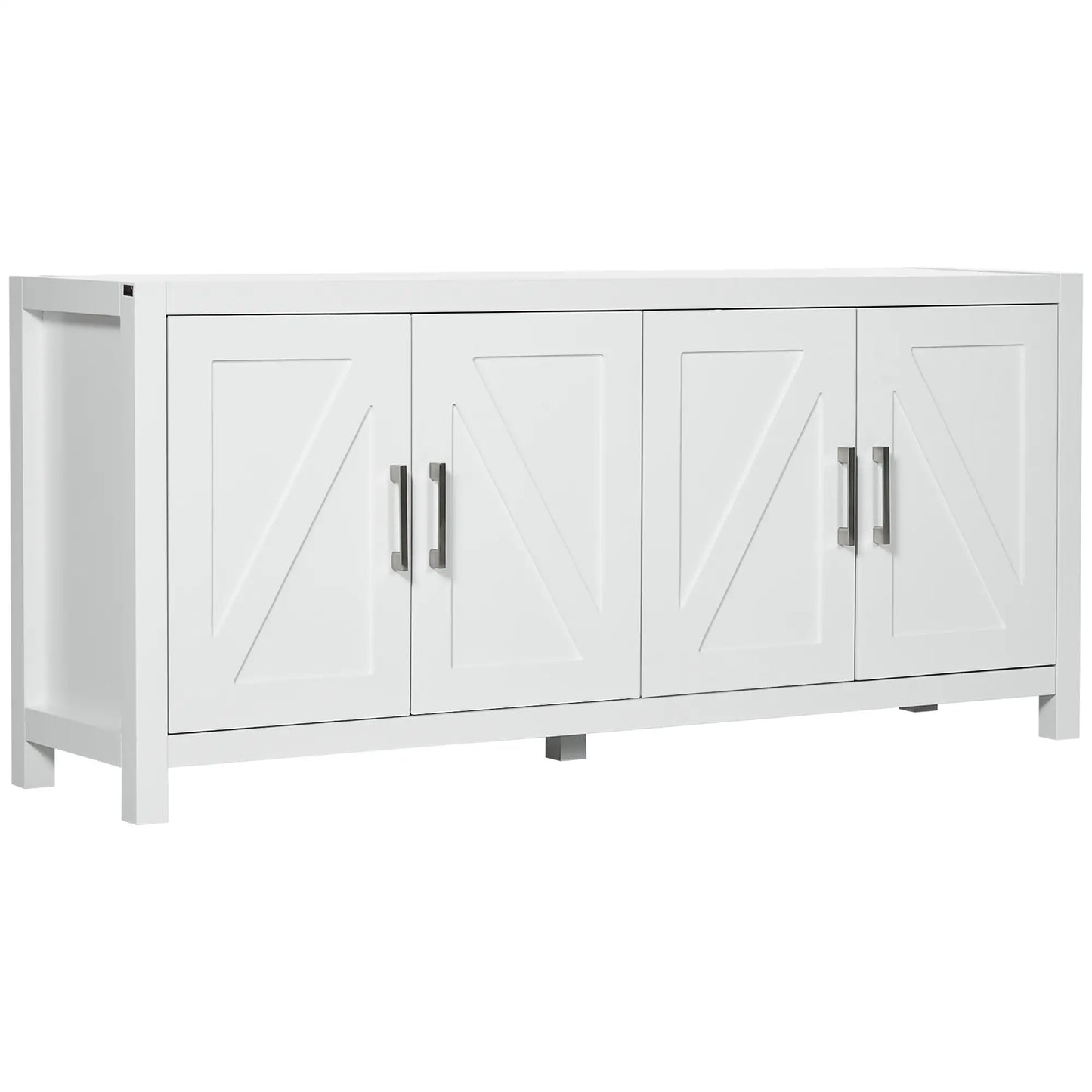 Barn Door Sideboard Cabinet, TV Stand for 65", 4 Cable Holes, White Bar Cabinets at Gallery Canada