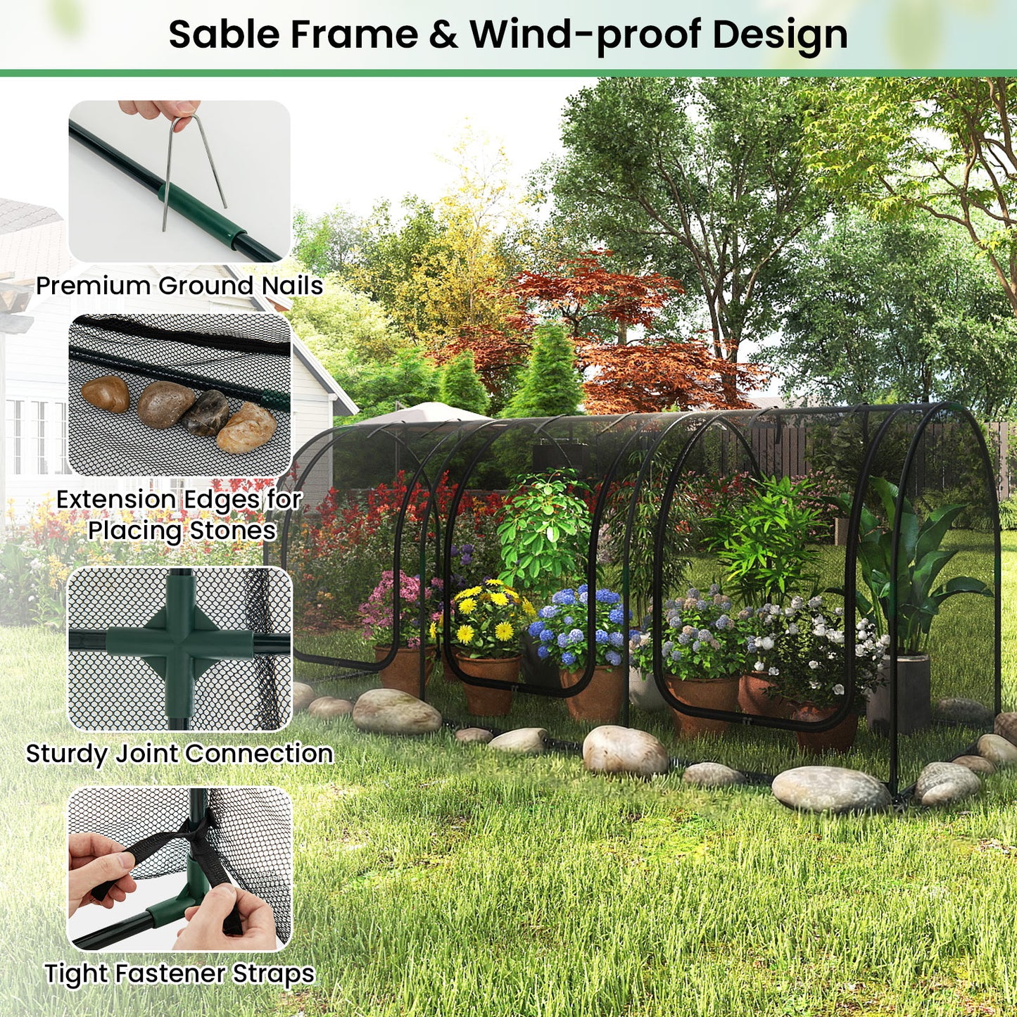 Tunnel Crop Cage Large Portable Plant Protection Tent with 3 Roll-up Zippered Doors Greenhouses at Gallery Canada
