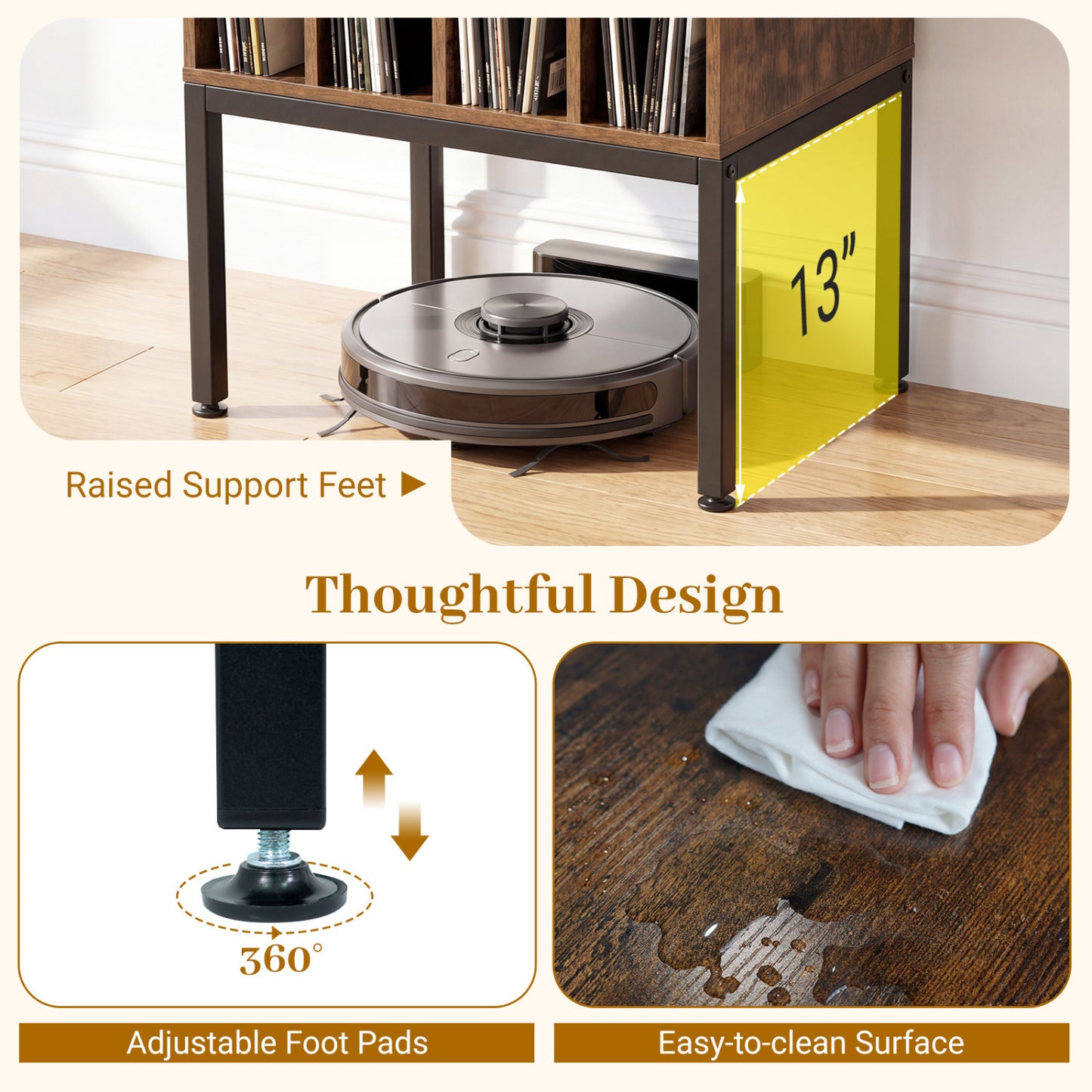 Turntable Record Player Stand With Power Outlets, Rustic Brown End & Side Tables at Gallery Canada